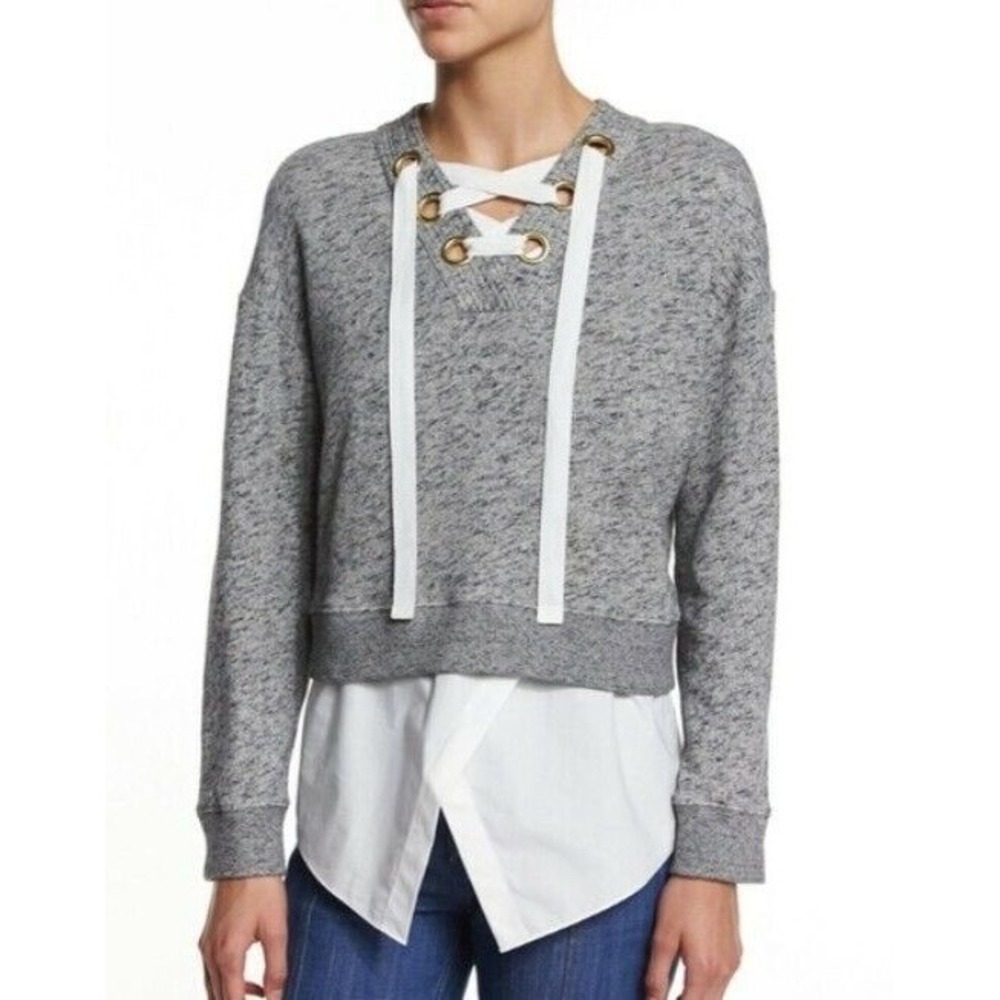 Derek Lam 10‎ Crosby Gray Lace Up Cropped Sweatshirt Size 4